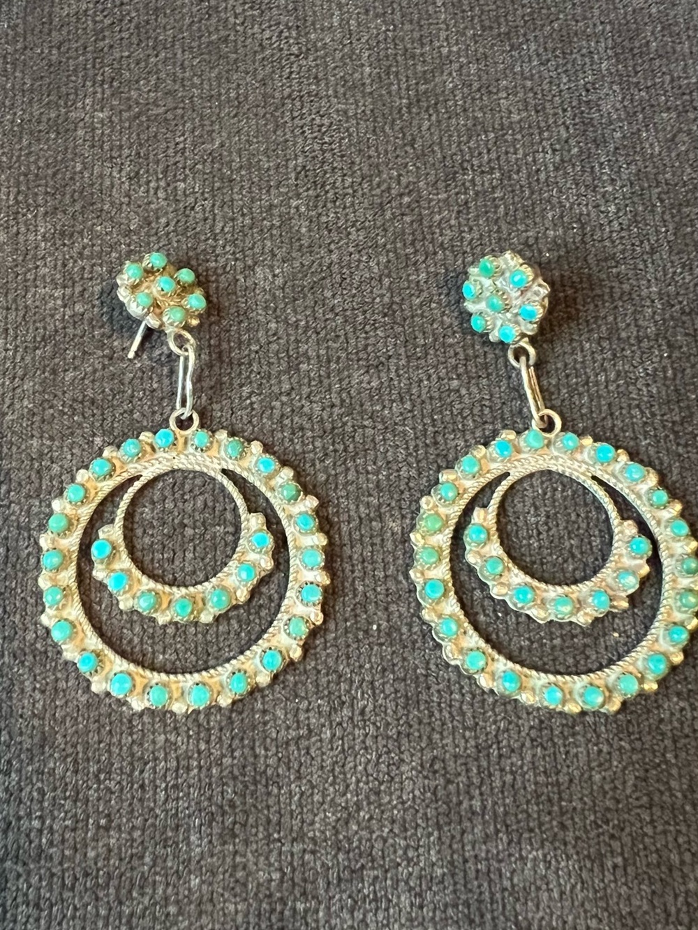Turquoise Crystal Double Hoop Drop Earrings - Women Jewelry